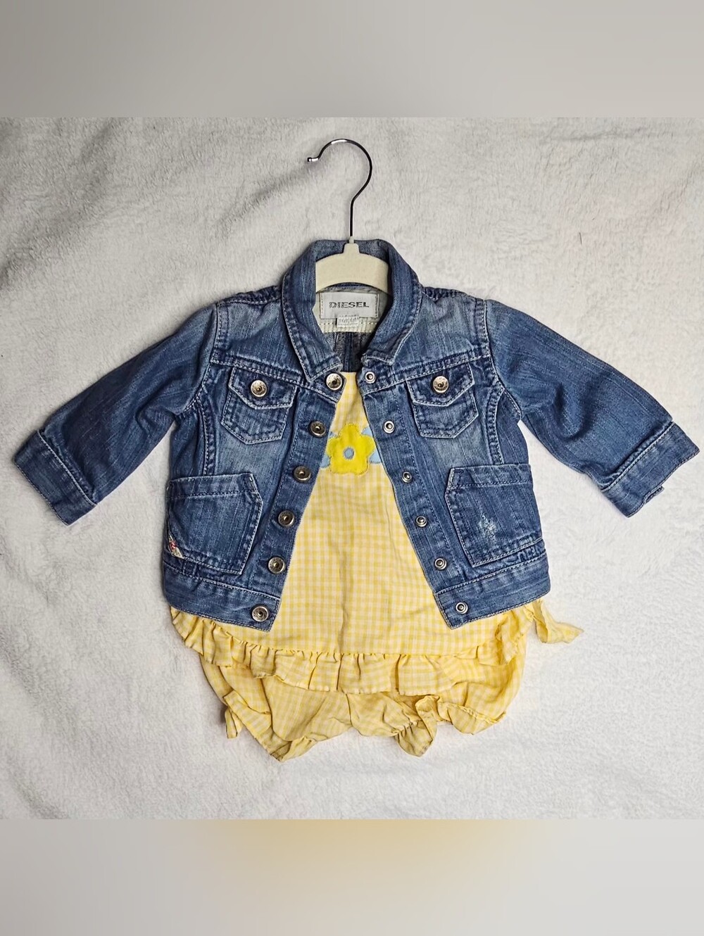 VTG DIESEL Kid Denim Jacket & Penneys Toddle Time Gingham Dress Bloomers Bundle